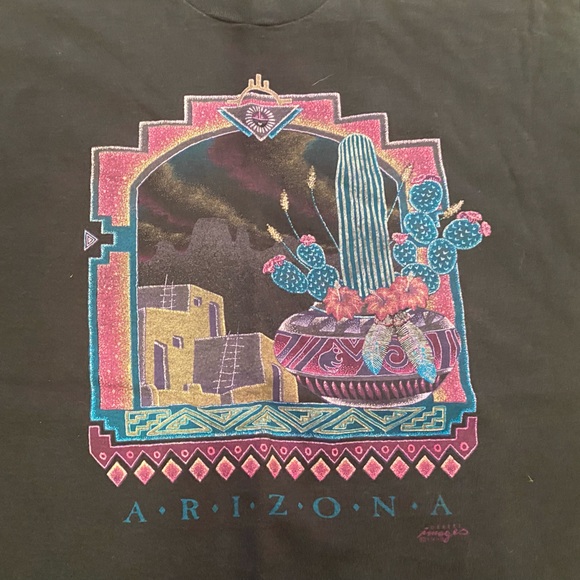 Vintage 90s Arizona T Shirt Men's XL Black Single Stitch Southwest Aztec Retro - Picture 3 of 6